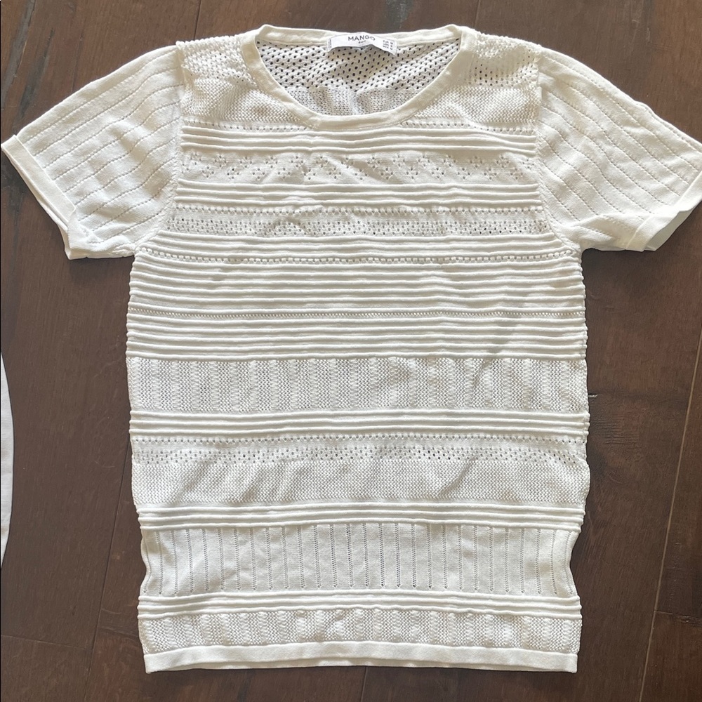 White Short Sleeve Textured Knit Top